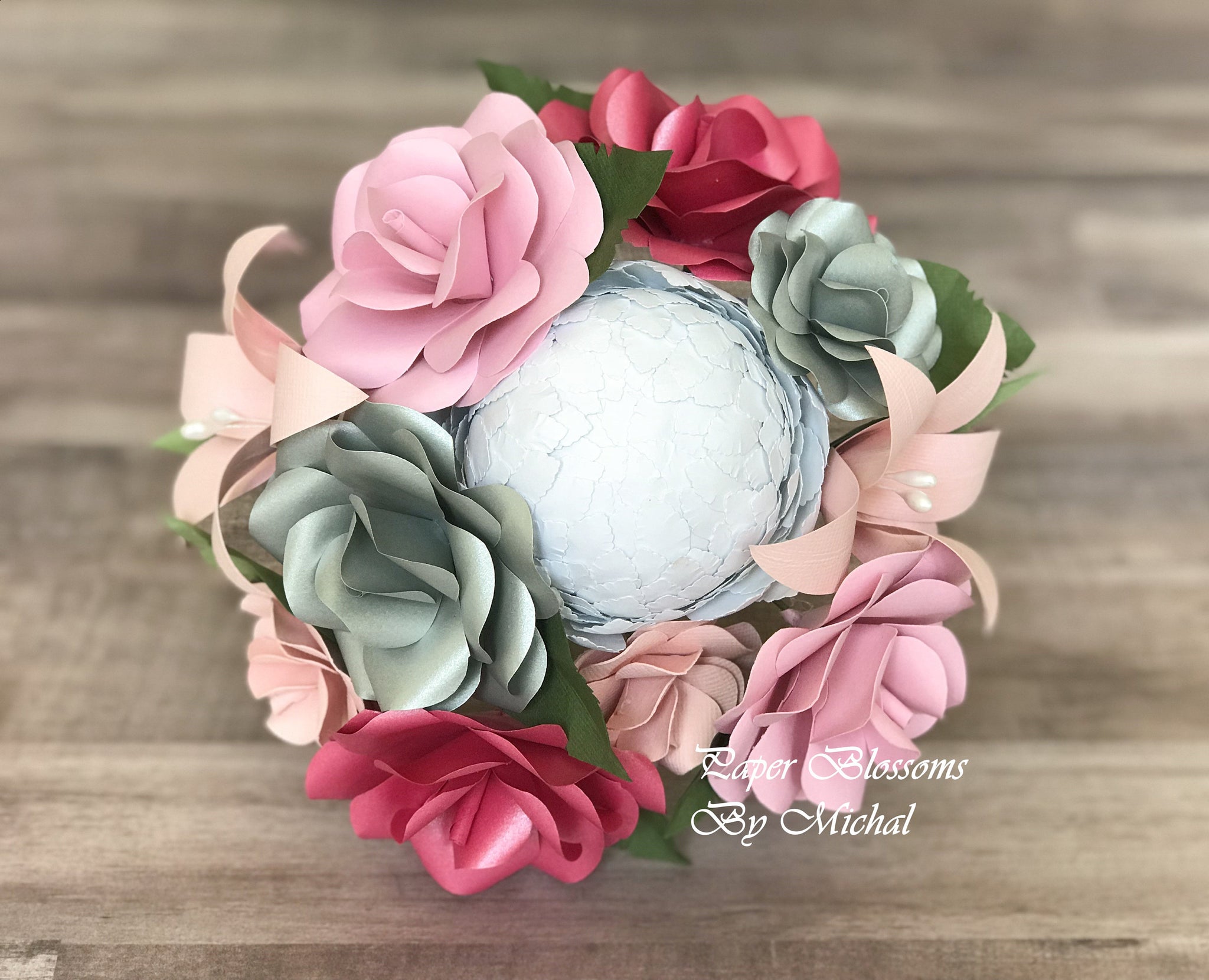 Pink and Silver Paper Flower Bouquet – Paper Blossoms By Michal, LLC